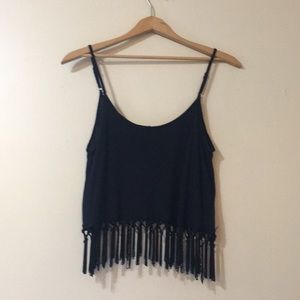 Forever 21 black crop fringe top